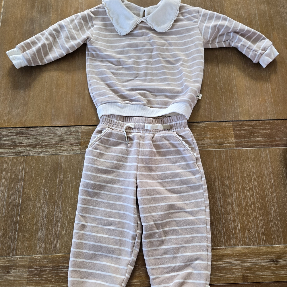 Striped Beige and White Baby Outfit